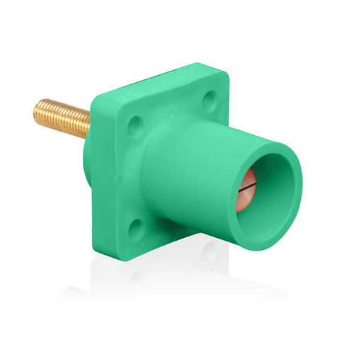 Main product image of 16 Series Male Panel Receptacle, Cam-Type, 90-Degree, Threaded Stud Length, 1.5", Taper Nose, 400A Max, Cable Range, #2 to 4/0 AWG (Green)