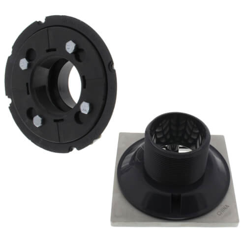 Main product image of PVC Square Shower Pan Drain w/ Polished Stainless Steel Ring & Strainer
