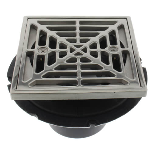 Main product image of PVC Square Shower Pan Drain w/ Polished Stainless Steel Ring & Strainer