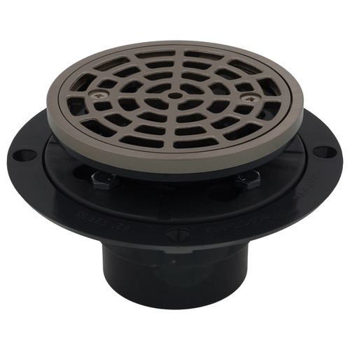 Main product image of PVC Round Shower Pan Drain w/ Cast Nickel Finish Ring & Strainer