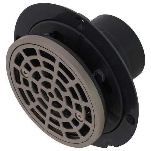 Main product image of PVC Round Shower Pan Drain w/ Cast Nickel Finish Ring & Strainer