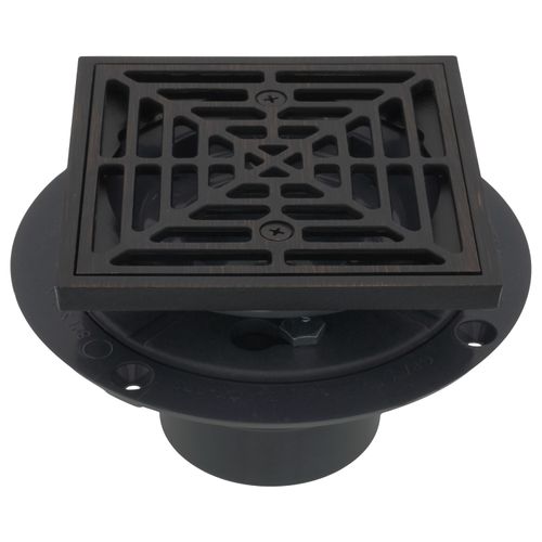 Main product image of PVC Square Shower Pan Drain w/ Cast Oil-Rubbed Bronze Ring & Strainer