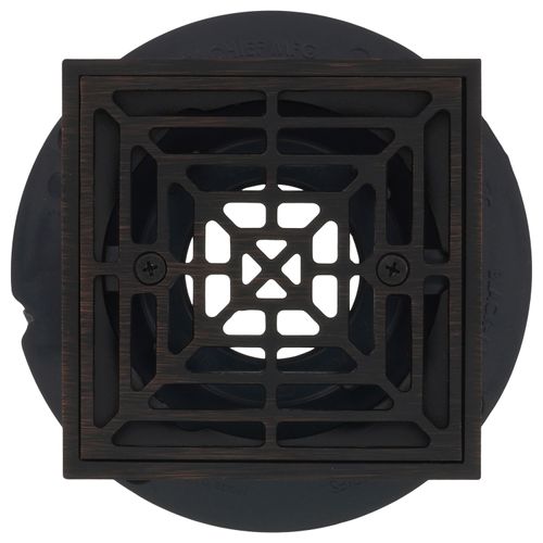 Main product image of PVC Square Shower Pan Drain w/ Cast Oil-Rubbed Bronze Ring & Strainer