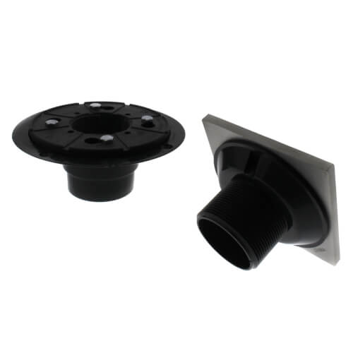 Main product image of PVC Square Shower Pan Drain w/ Matte Stainless Steel Ring & Strainer