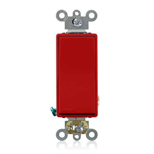 Main product image of 20A, 120/277V Decora Plus Rocker Single-pole AC Quiet Switch, Commercial Spec Grade, Self Grounding, Back & Side Wired, (Red)