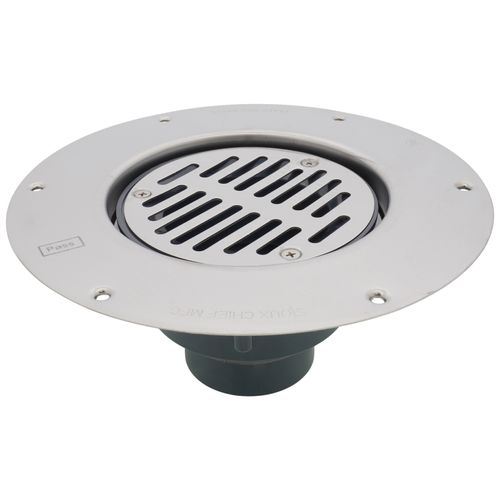 Main product image of 2" x 3" PVC Halo Adjustable Floor Drain w/ Deck Flange, Round SS Strainer (Hub)