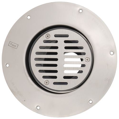 Main product image of 2" x 3" PVC Halo Adjustable Floor Drain w/ Deck Flange, Round SS Strainer (Hub)