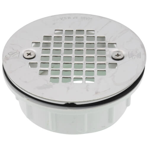 Main product image of 2" PVC Offset Solvent Weld Shower Module Drain w/ Screw-On Stainless Steel Strainer (Hub)