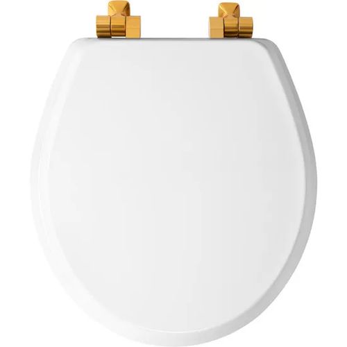 Main product image of Mayfair Benton Round Enameled Wood Toilet Seat in White with STA-TITE Seat Fastening System and Whisper-Close Brushed Gold Hinge