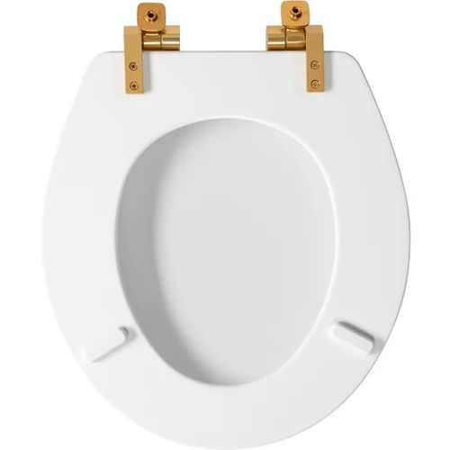 Main product image of Mayfair Benton Round Enameled Wood Toilet Seat in White with STA-TITE Seat Fastening System and Whisper-Close Brushed Gold Hinge