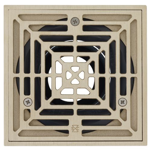 Main product image of 2" x 3" PVC FinishLine Adjustable Sch. 40 Hub Floor Drain, Nickel Bronze Strainer w/ 5-7/8" Square Top and Coring Plug