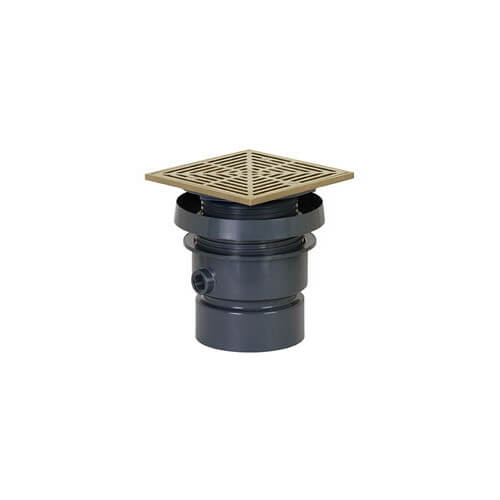 Main product image of 3" x 4" PVC FinishLine Square Adjustable Complete Assembly Floor Drain, Nickel Bronze Strainer w/ 6.5 Top (Hub)