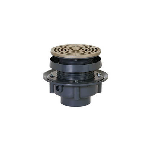 Main product image of 2" PVC FinishLine Round Adjustable Complete Assembly Flashing Floor Drain, Nickel Bronze Strainer w/ 6.5 Top (Hub)