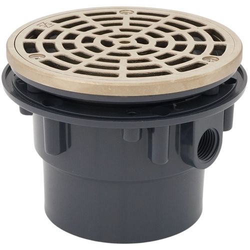 Main product image of 3" x 4" PVC On-Grade Schedule 40 Adjustable Floor Drain w/ Nickel Bronze Strainer (Hub)