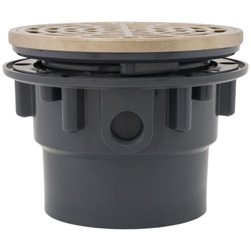 Main product image of 3" x 4" PVC On-Grade Schedule 40 Adjustable Floor Drain w/ Nickel Bronze Strainer (Hub)