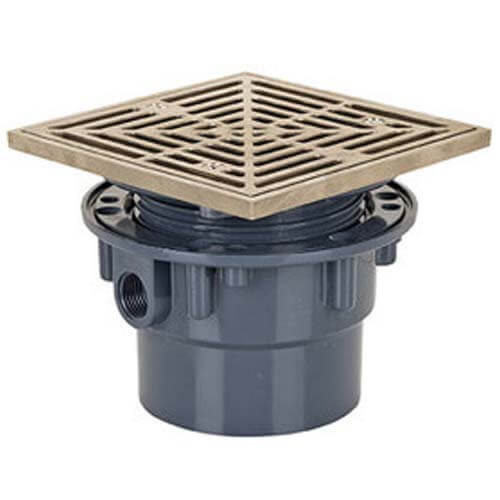 Main product image of 4" PVC On-Grade Schedule 40 Adjustable Square Floor Drain w/ Nickel Bronze Strainer (Hub)