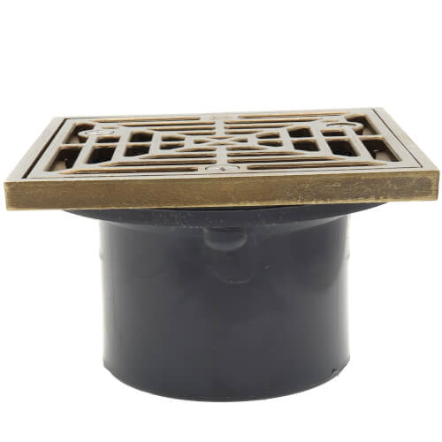 Main product image of 2" x 3" PVC On-Grade Schedule 40 Non-Adjustable Floor Drain w/ Square Nickel-Bronze Ring & Strainer