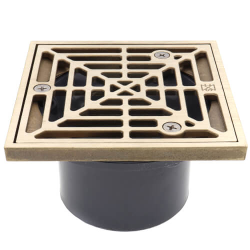 Main product image of 2" x 3" PVC On-Grade Schedule 40 Non-Adjustable Floor Drain w/ Square Nickel-Bronze Ring & Strainer