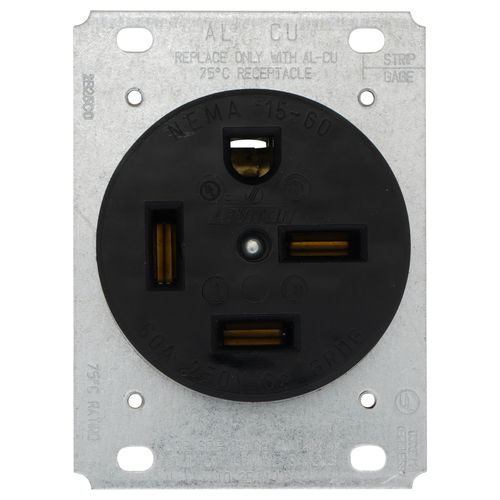 Main product image of Industrial Grade Flush Mounting Straight Blade Power Receptacle, 3P, 60A, NEMA 15-60R - Black (250V)