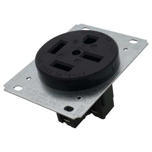 Main product image of Industrial Grade Flush Mounting Straight Blade Power Receptacle, 3P, 60A, NEMA 15-60R - Black (250V)