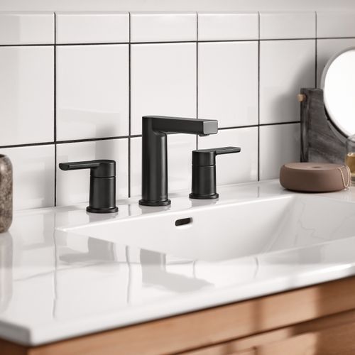 Main product image of Rinza Matte Black 2 Handle Bathroom Faucet, Wide Spread, 84629BL