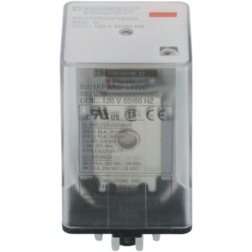 Main product image of Plug In 8 Pin Relay, DPDT, Cylindrical Terminals, Pilot Light (120V)