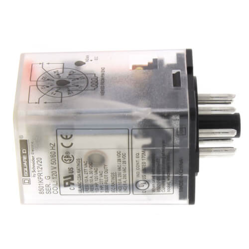 Plug In 8 Pin Relay, DPDT, Cylindrical Terminals, Pilot Light (120V)