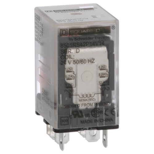 Miniature Plug In Relay, 15A, 2 poles, Pilot Light (24V)