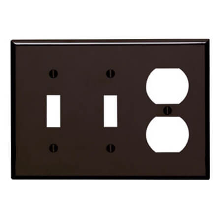 Main product image of 3-Gang Electrical Wall Plate, Combo, 2 Toggle Switches & 1 Duplex (Brown)