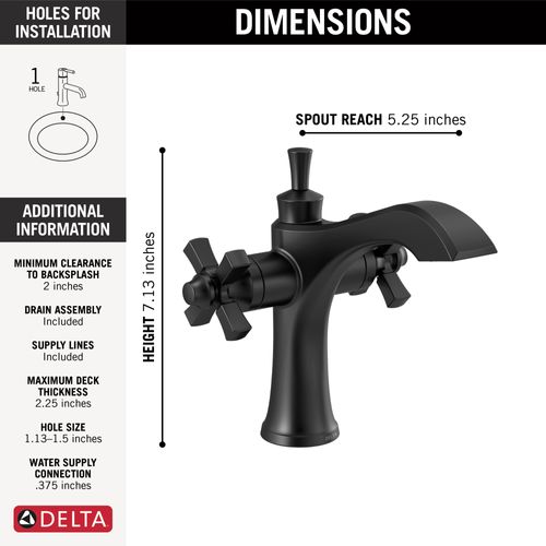 Main product image of Dorval Two Handle Single Hole Monoblock Bathroom Faucet, 1.2 GPM (Matte Black), 857-BL-DST