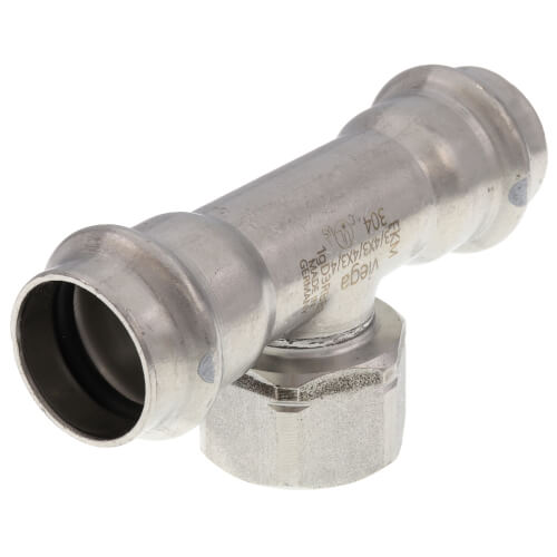 Main product image of 3/4" x 3/4" x 3/4" ProPress 304 Stainless Reducing Tee w/ FKM Seal (P x P x FNPT)