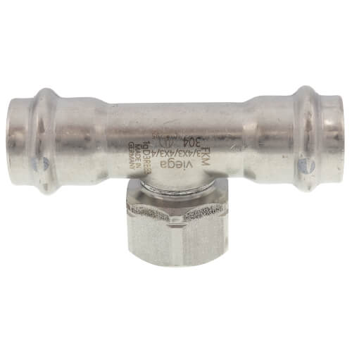 Main product image of 3/4" x 3/4" x 3/4" ProPress 304 Stainless Reducing Tee w/ FKM Seal (P x P x FNPT)