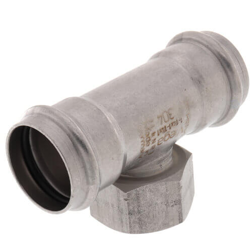 Main product image of 1-1/2" x 1-1/2" x 1/2" ProPress 304 Stainless Reducing Tee w/ FKM Seal (PxPxFNPT)