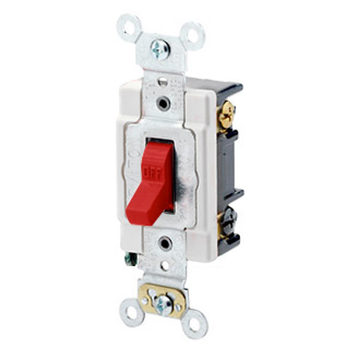 Main product image of 20A, 120/277V Toggle 3-way AC Quiet Switch, Heavy Duty Spec Grade, Grounding, Back & Side Wired (Red)