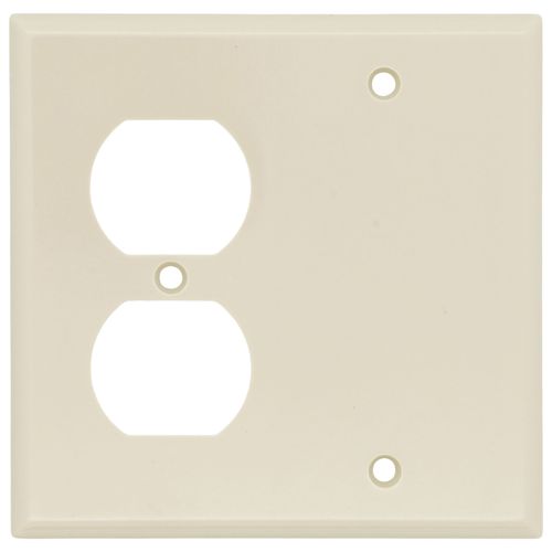 Main product image of 2-Gang Electrical Wall Plate Combo, 1 Duplex & 1 Blank, Box Mount (Ivory)