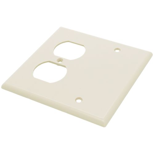 Main product image of 2-Gang Electrical Wall Plate Combo, 1 Duplex & 1 Blank, Box Mount (Ivory)