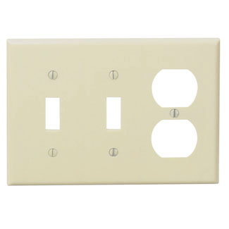 Main product image of 3-Gang Electrical Wall Plate, Combo, 2 Toggle Switches & 1 Duplex (Ivory)