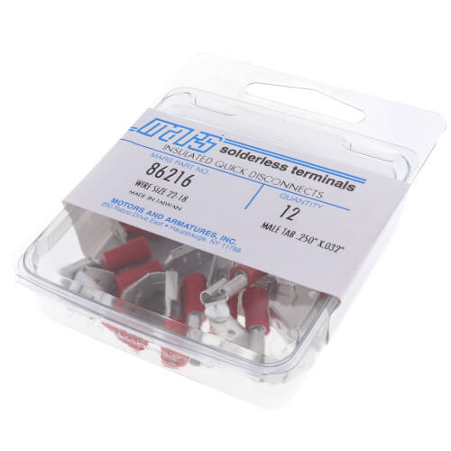 Insulated Male/Female Piggy Back Quick Disconnect Terminal, 22-18 AWG (12 Pack)