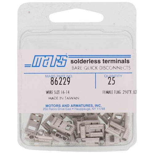 Main product image of Non-Insulated Quick Connect Female Flag Terminal, 16-14 AWG, Flag Size .250 (25 Pack)