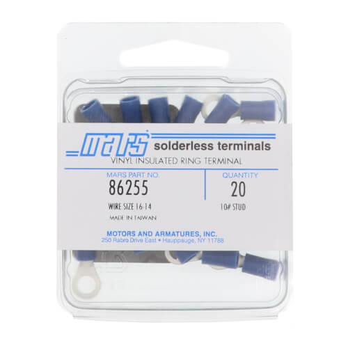Main product image of Insulated Solderless Closed Ring Terminal, 16-14 AWG, Stud #10 (20 Pack)