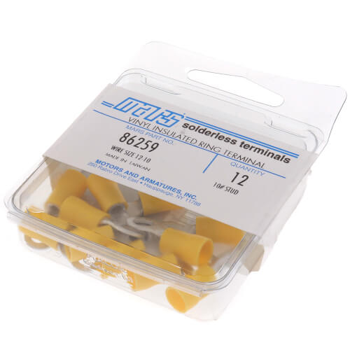 Main product image of Insulated Solderless Closed Ring Terminal, 12-10 AWG, Stud #10 (12 Pack)