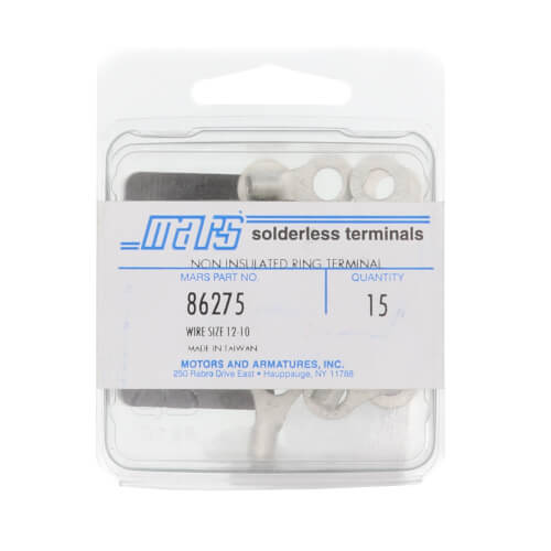 Main product image of Non-Insulated Solderless Closed Ring Terminal, 12-10  AWG, 1/4" Stud (15 Pack)
