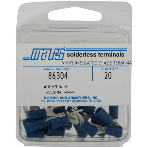 Insulated Spade Solderless Terminal, 16-14 AWG, Stud #6 (20 Pack)