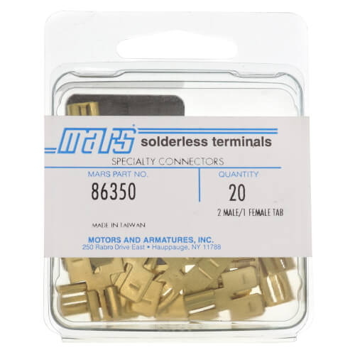 1/4" Non-Insulated Tab Adapter, 2 Male x 1 Female (20 Pack)