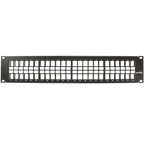 Main product image of Flat Quickport, Patch Panel, 48-port, 2RU (Black) Cable Management Bar Not Included.