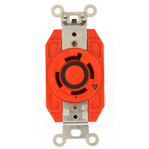 Main product image of 30A, 600V 3-Phase, NEMA L17-30R, 3P, 4W, Flush Mtg Locking Receptacle, Isolated Ground, V-0-MAX (Orange)