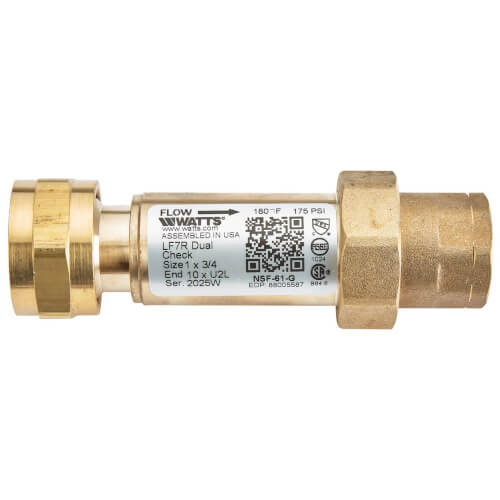 1" x 3/4" LF7R10-U2L Lead Free Dual Check Valve (Female Meter x FNPT)
