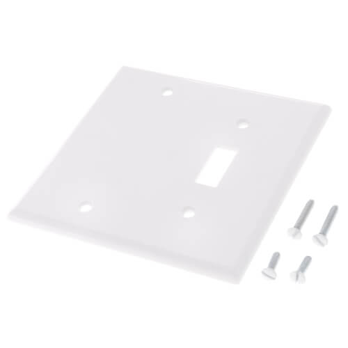 Main product image of 2-Gang Electrical Wall Plate Combo, 1 Toggle & 1 Blank, Box Mount (White)