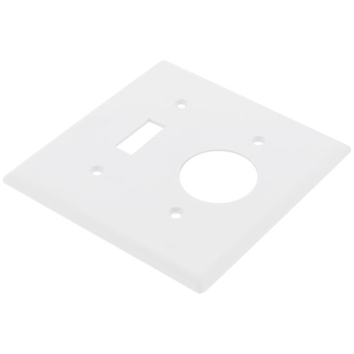 Main product image of 2-Gang Electrical Wall Plate Combo, 1 Toggle & 1 Single 1.406" Hole, Device Mount (White)