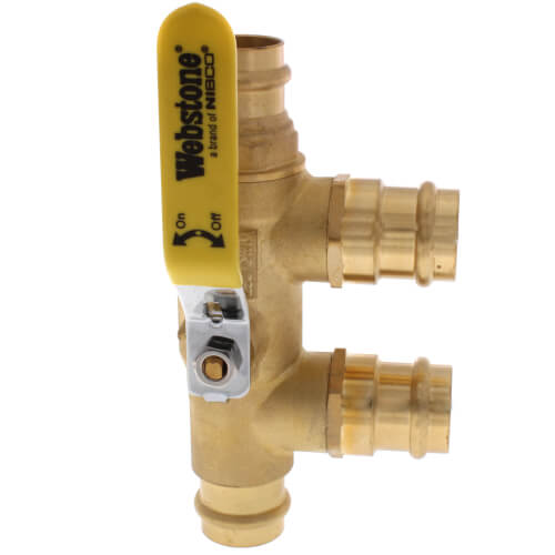 1" x 1" Press Full Port Brass Ball Valve w/ Reversible Handle, Primary/Secondary Loop Purge Tee